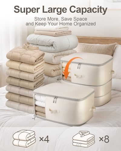 Comforter Storage Bag - 3-Layer 4-Pack Self Compression Organizer, Closet Organizers and Storage, Under Bed Space Saver, Blanket Organizer for Bedding, Pillow, Sheet, Clothes, Nursery Use - Image 2