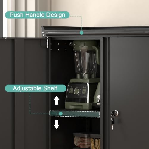 GREATMEET Garage Storage Cabinet with Wheels, Lockable Metal Storage Cabinet, Rolling Tool Cabinet with Adjustable Shelf, Push Handle for Shop, Home, Office, Black - Image 5
