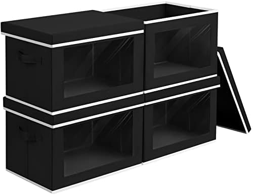 Homsorout Storage Bins with Lids, 4 Pack Large Storage Cubes with Window, Closet Bins with Lids & Handles, Fabric Box for Organizing Clothes, Towels, Books, Black by Homsorout