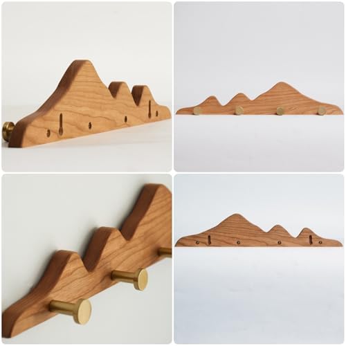Wall Coat Rack Cherry Wood 4 Hooks - Image 5