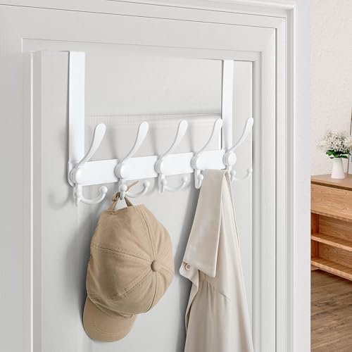 Dseap Over Door Hook 2.0 - Upgraded Version - Simple-Assembly, Strong, Heavy-Duty Stainless Steel 5-Tri-Hook Over The Door Hanger Rack, SimpleStrong Series, White, Pack of 2 - Image 6