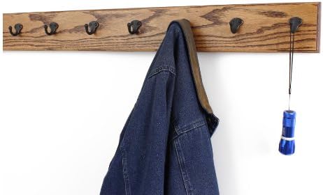 PegandRail Oak Wall Mounted Coat Rack with Aged Bronze Singular Style Hooks 4.5" Ultra Wide (Chestnut, 36" x 4.5" with 7 Hooks) - Image 2