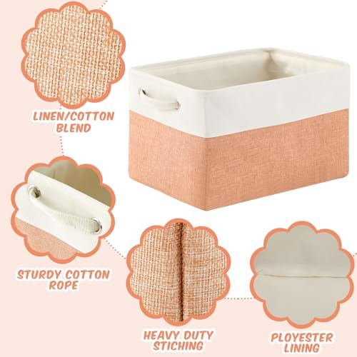 6 Pack Macaron Cube Storage Bins Fabric Handle Cube Baskets, 15x11x9.5 Inch - Image 3