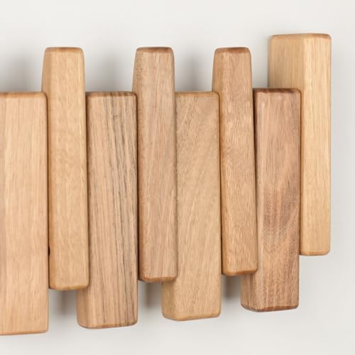 Walnut Piano Key Coat Rack with 4 Flip Hooks - Image 5