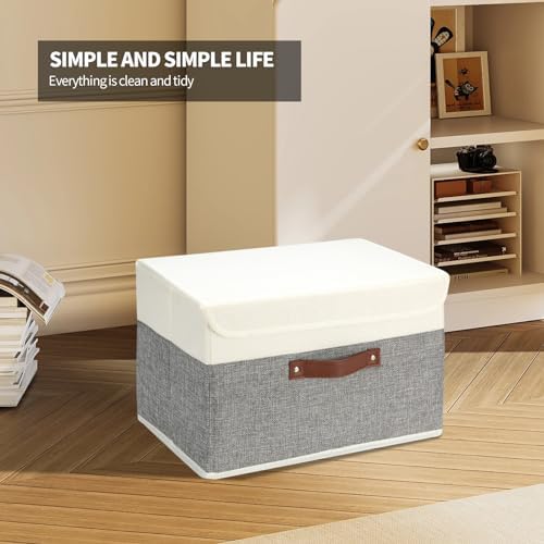 SAMORADREA 8 Pack Storage Bins Foldable Storage Boxes Fabric Storage Box with Lid & Handle Large Washable Organizer Bulk for Office, Home, Books, Clothes, Bedroom, Closet, (15INx10INx10IN White/Grey) - Image 6