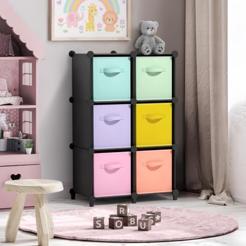 Sorbus 6 Cube Storage Organizer with 6 Fabric Bins (Black) - Image 2