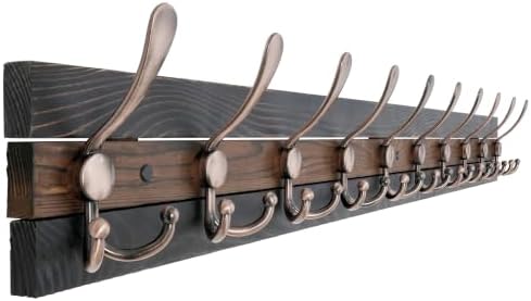 SKOLOO Rustic Wall Mounted Coat Rack - 38.6" Long Coat Hooks for Wall with 10 Triple Hooks for Hanging Coats, Hats or Tools - Kitchen, Mudroom, Entryway, Bathroom, Wood Brown & Antique by SKOLOO