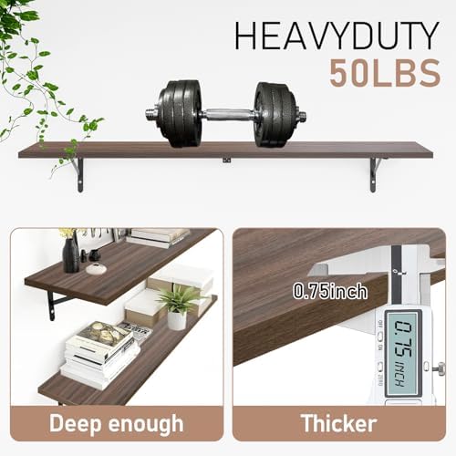 Kaboon 55 inch Long 10 inch Deep Floating Shelves for Wall Set of 2, Large Open Shelves Wall Mounted, Space Saving Home and Commercial Use, Eucalyptus - Image 4