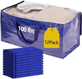 12 Pack Waterproof Moving Storage Bags, 100 lbs Extra Large Heavy Duty Totes with Reinforced Handles & Strong Zippers, Reusable Moving Box Alternative for Packing Moving Household Storage, 95L, Blue by Demiwise