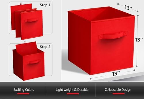 Sorbus 6-Pack Fabric Storage Cubes (13 Inch, Multi - Yellow Red Navy) - Image 2