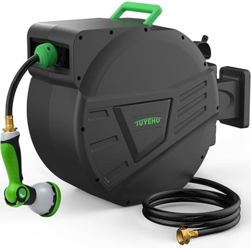 Tuyeho Heavy-Duty Auto Retractable Garden Hose Reel 100FT Lifetime Service by Tuyeho
