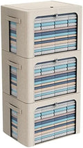 CYhom 3Pack Foldable Storage Bins - Frame Storage Box Linen Fabric Stackable Clothes Container Organizer with Clear Window & Carry Handles Large Capacity (Extra Large-100L, Beige) by CYhom