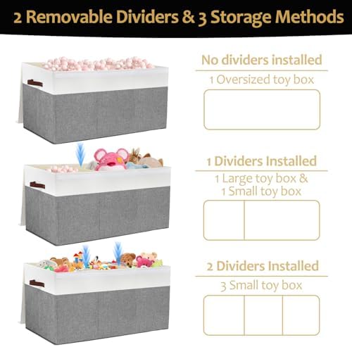 Extra Large Toy Storage Box with Lid,Toy Chest Bin Basket with Dividers - Image 4