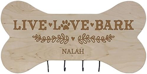 Rooms Organized Personalized Live Love Bark Wall Mounted Dog Bone Pet Leash Rack,Dog Collar Holder New Home Decor Gift Ideas and 4 Hooks 16" L x 8" H 2.5." deep (Maple) - Image 2