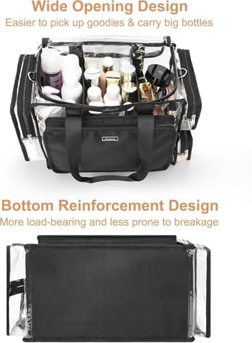 Relavel Clear Makeup Bag with 4 Small Pouches, Extra Large Makeup Artist Kit Set, Cosmetic Storage Organizer Transparent Tote Beach Toiletry Bag with Adjustable Dividers & Shoulder Strap - Image 3