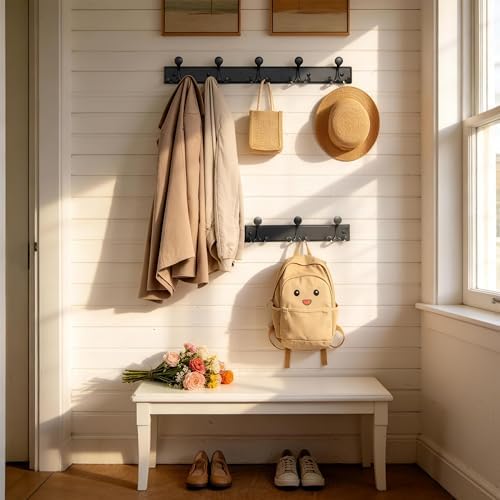 SKOLOO 15 Hooks Wall Mounted Coat Rack, 30 Inch Modern Coat Hanger for Entryway, Bathroom, Garage, Lightweight with 16 Inch Stud Spacing Design, Matte Black(Pack of 2) - Image 4