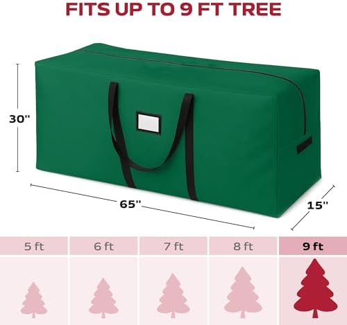 9 Foot Christmas Tree Storage Bag – Extra Large Christmas Tree Storage Container for Artificial Trees up to 9ft, Heavy-Duty 600D Oxford Fabric, Reinforced Handles, Durable Zippers, Green - Image 4