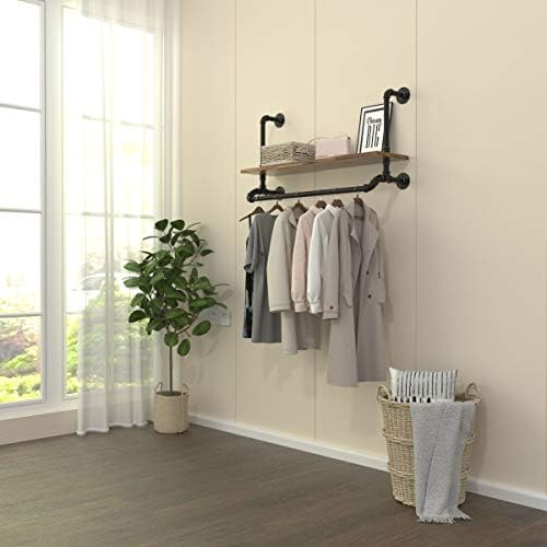 Tianman 40" W,Industrial Detachable Wall Mounted Black Iron wooden Garment Bar,Pipe Clothes Rack,Heavy Duty pipe clothing rack, Multi-Purpose Hanging Rod for Closet Storage (40" W) - Image 3
