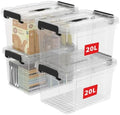 Cetomo Lidded Storage Bin with Handle, Storage Bins with Lid, Organizing Container with Secure Latching Buckles, Stackable and Nestable, Plastic, 25 Quart-4 Pack, Clear by Cetomo