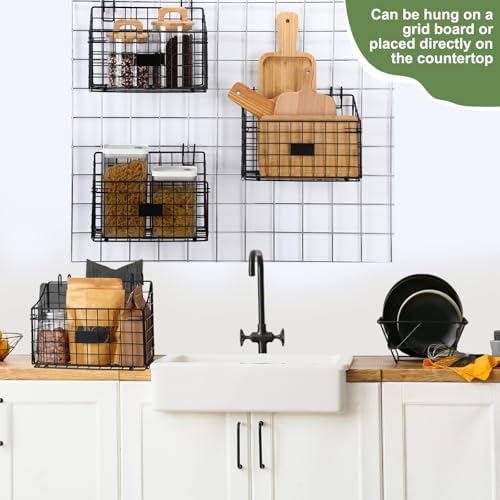 Blulu 4 Pcs Grid Wall Baskets, Wire with Hooks for Hanging, 11 x 8 x 6 Inch - Image 5