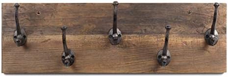 Rustic State Takki Wall Mount Mudroom Entryway Organizer Farmhouse Wood Coat Rack with 5 Cast Iron Double Hooks Walnut 30 Inches Long - Image 3