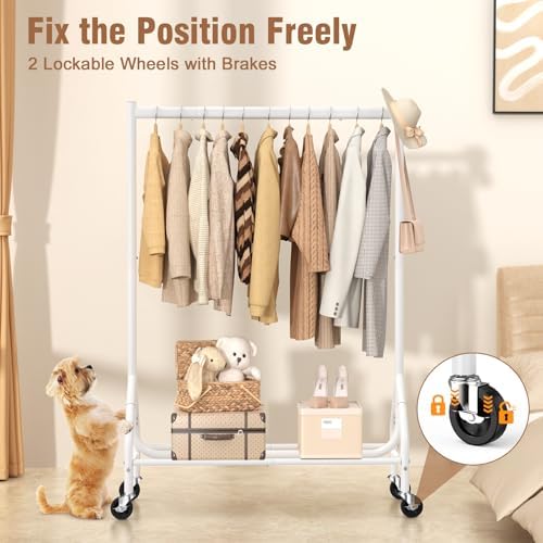 EAGMAK Heavy Duty Clothes Rack Load 420 LBS, Rolling Garment Rack with Lockable Wheels, Standing Metal Clothing Rack with Shelves, Portable Wardrobe Sturdy Coat Rack for Hanging Clothes (White - Image 6