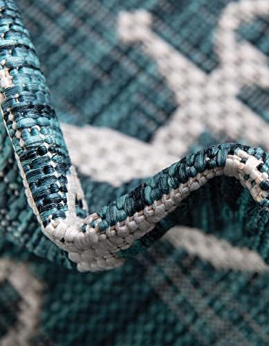 Unique Loom Outdoor Coastal Collection Area Rug - Ahoy (13' Square, Teal/ Ivory) - Image 6