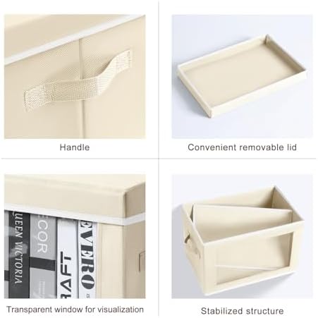 Homsorout Large Storage Baskets with Lids - Stackable Cube Bins for Closet, 6 Pack Beige Windows Organizer Bins, Home Organizers and Storage for Clothes, CD, Towels - Image 7