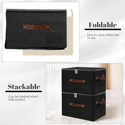 ANMINY Storage Box Fabric Bins with Zipper Lid, 17.7"x13.8"x10" Black, 3PCS - Image 5