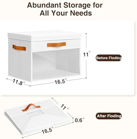 Homsorout Large Storage Bins with Lids - 6 Pack Foldable Decorative Organizers with Clear Windows & Handles, Cube Storage Organizers for Clothes, Blankets, Sweaters, CD, White - Image 3