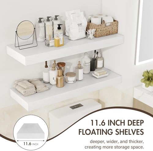Acovy 48 Inch Floating Shelves, 12" Deep Floating Shelf Wall Mounted, 48" Wall Shelves, Rustic Deep Bookshelf, Extra Deeper & Thicker Display Shelves for Bedroom, Living Room, Set of 1 - Image 5