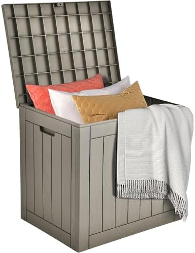 DWVO 30 Gallon Outdoor Storage Box, Weatherproof Lockable Resin Deck Box for Patio Furniture, Pool Accessories, Garden Tools, and Supplies - Brown by DWVO