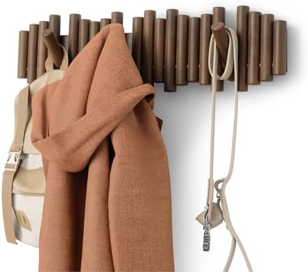 Umbra Picket Coat Rack, Wall Mount 8 Flip-Down Coat Hooks, Walnut by Umbra