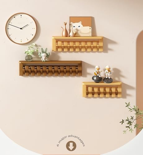 Paint Wood Wall Mounted Coat RackHooks Piano Key Hangers Natural Solid Wood Hanger Non-Woven Fabric Clothes Hangers for Closet, Kitchen, Bedroom, Bathroom, Entryway（Shelf+Beech 6 Hooks） - Image 6