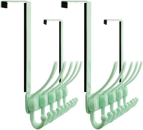 Dseap Over Door Hook 2.0 - Upgraded Version - Simple-Assembly, Strong, Heavy-Duty Stainless Steel 5-Tri-Hook Over The Door Hanger Rack, SimpleStrong Series, Green, Pack of 2 by Dseap