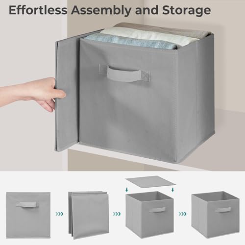 Easi Storage Cubes, 11 Inch Fabric Storage Bins, Set of 10, Foldable Collapsible Cube Organizer with Handles, Closet Shelves Office Nursery Storage, Cubby Storage Bins for Toys Clothes Books, Gray - Image 4