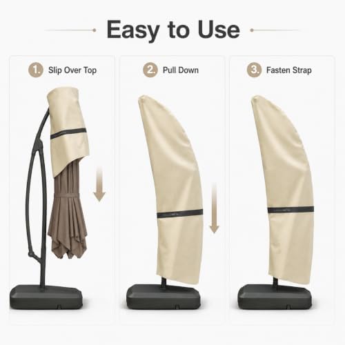 Grand Patio Deluxe Patio Umbrella Cover for 10×13 FT Offset Umbrella with Curved Cantilever and Straight Pole, Waterproof Cantilever Umbrella Cover with Zipper, Weather-resistant, Beige - Image 3