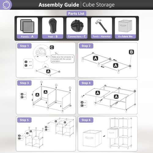 Sorbus 6 Cube Storage Organizer with 6 Fabric Bins (Clear) - Image 6