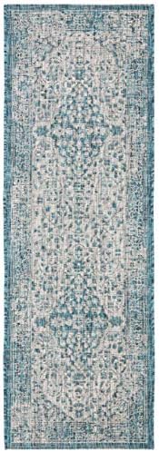 SAFAVIEH Washable Rug Outdoor Courtyard Collection - 2'3" x 10' Runner, Teal & Cream, Non-Shedding & Easy Cleaning, Ideal for Patio, Entryway, Mudroom, Hallway, Kitchen (CY8720-372) - Image 3