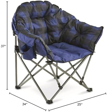 Guide Gear Club Camping Chair, Oversized, Portable, Folding with Padded Seats, 500-lb. Capacity Blue Plaid - Image 2