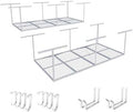 FLEXIMOUNTS 4x8 Overhead Garage Storage Rack with Hooks, 2 Pack, White by FLEXIMOUNTS