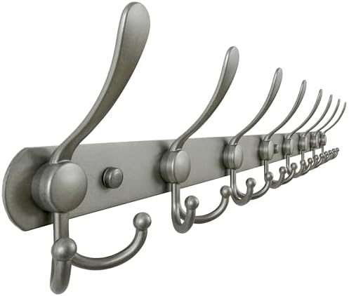 Dseap Coat Rack Wall Mount - 29.5” Long 8-Tri-Hooks Heavy Duty Coat Hanger Rail Wall Hooks for Hanging Coats Hats Clothing Clothes Purse Mudroom Entryway, Gray by Dseap