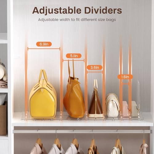 Purse Organizer for Closet, Adjustable Clear Handbag Storage Holder, Acrylic Purse Organizer for Closet Organization, Shelf Divider, Perfect for Bedroom, Living Room, Home - Image 3