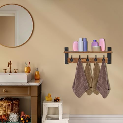 Sorbus Coat Rack Wall Mount with Shelf (Rustic Brown, 24 Inch) - Image 7