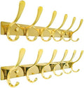 SKOLOO Coat Rack Wall Mounted - 6 Hooks, Pack of 2, Heavy Duty, Stainless Steel, Metal Wall Hangers, Sturdy Coat Hooks for Hanging Coats, Jacket, Clothes, Hat, Bright Gold by SKOLOO