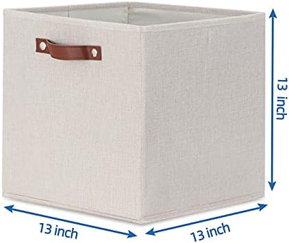 Temary Fabric Storage Cubes Storage Bins with Dual Leather Handles, 4 Pack Cube Baskets 13x13 Foldable Cube Organizers for Shelves, Home, Office, Nursery - Image 2