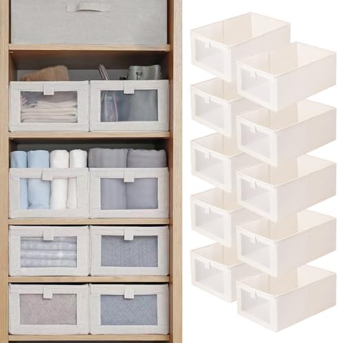 Linen Closet Organizers And Storage, 10 Pack Closet Storage Bins Linen Closet Baskets for Closet Organization Foldable Closet Organizer Bins with Clear Window For Organizing Clothing, Shelves, Jeans by Pradnel