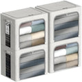 4 Pack Clothes Storage Bins with Metal Frame - 36L Stackable Storage Box with Lid，Foldable Storage Container Organizer for Clothes，Linen Fabric Storage Box with Clear Window＆Zippers＆Handles by Chizjox