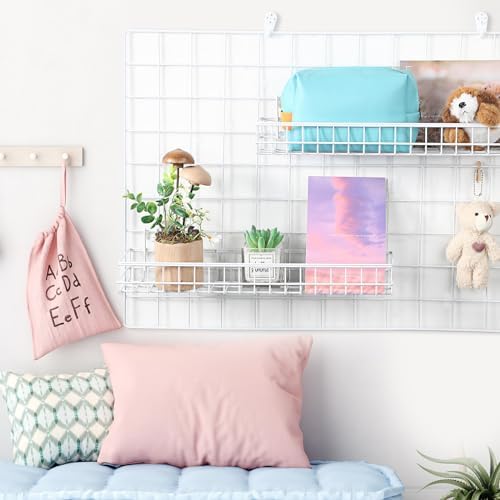 Blulu 4 Pcs Grid Wall Shelf Panel Basket, 15.75 x 3.94 x 1.97 Inch, White - Image 5