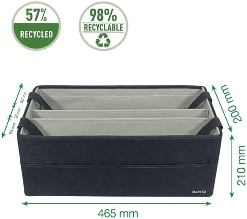 Leitz Fabric Hot Desking Work Bag & Storage Bag, Laptop Bag & Desk Tidy Organiser for Stationery & Laptop Accessories, w. Carry Handles, Foldable & Eco Conscious, Recycle Range, Velvet Grey, 64440089 - Image 5